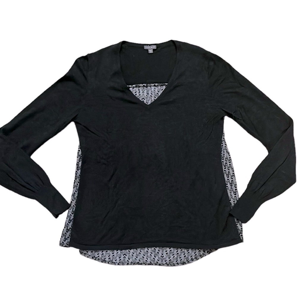 Lilla P Mixed Media Long Sleeve Top with Pleated Back